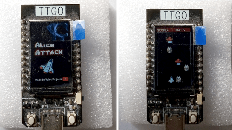 Nahled hry Alien Attack na ESP32-TTGO