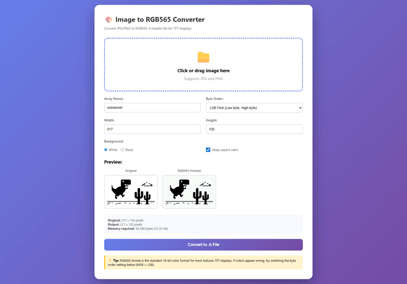 konverze Image to RGB565 Converter